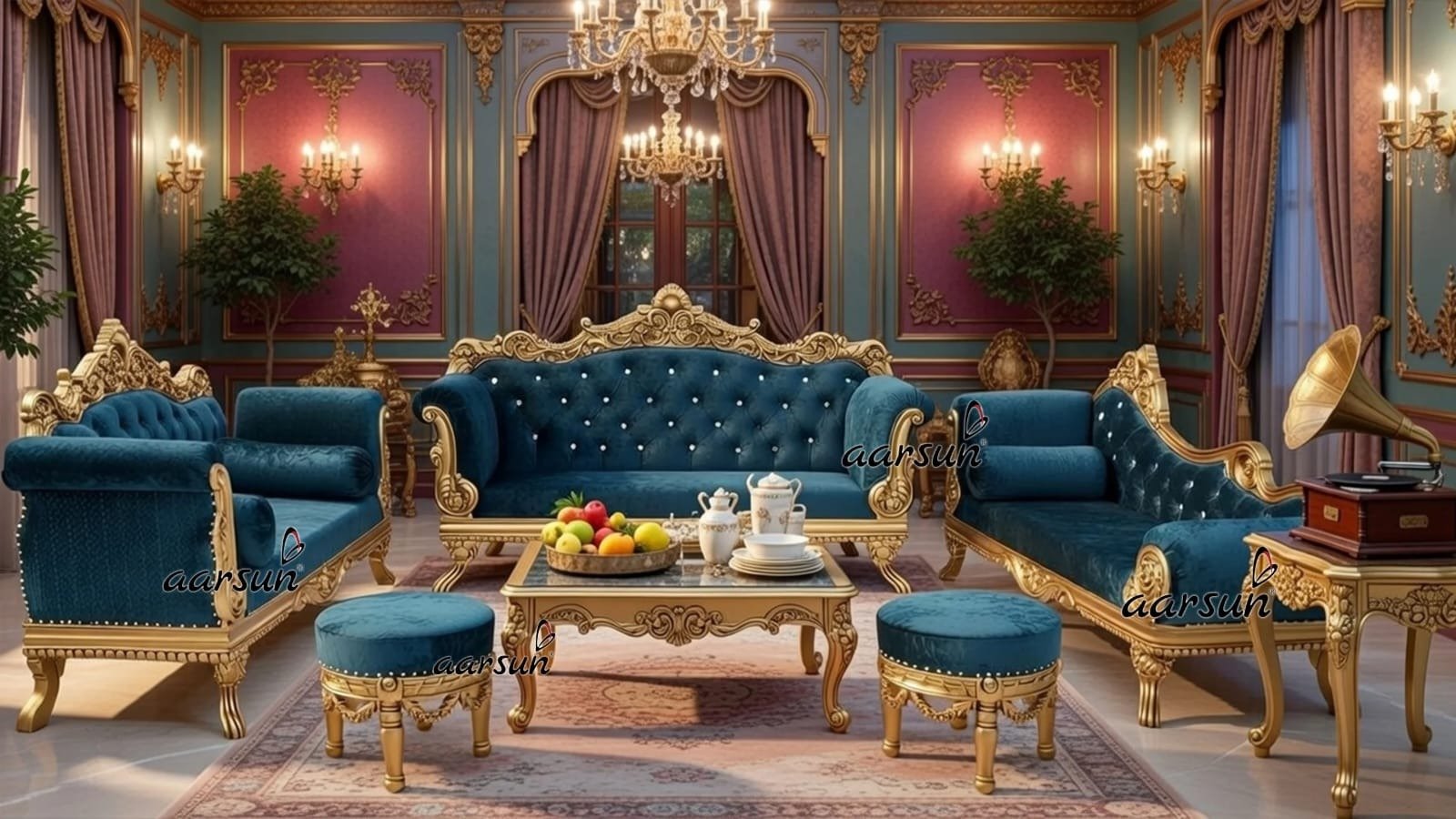 Teal Velvet Palace Sofa