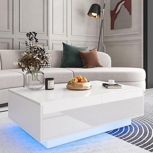 Modern LED Illuminated White Coffee Table